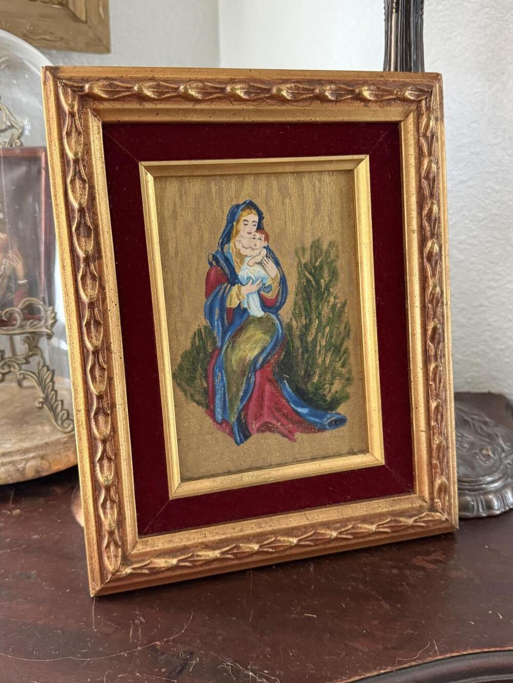 Vintage 1974 Painting Religious depiction of the Madonna and Child